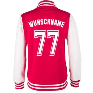 College Jacke mit Wunschnamen und Zahl Personalisierte College Jacke im College-Look für Herren Damen und Kinder Rot-Weiß