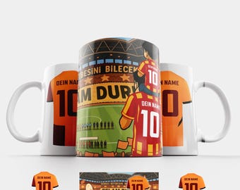 Galatasaray Tasse mit Wunschname | Personalisierte GS Kaffeetasse | Sarı Kırmızı Fan Geschenk | İsimli Kupa für Gala Fans | Kaffee Tasse