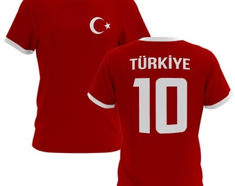 Türkei T-Shirt personalisiert mit Name & Nummer | Türkiye Fußball Fan Shirt Herren Damen | Türkische Flagge Geschenk
