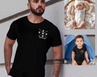 Papa Mama Baby Outfit personalisiert mit Name & Geburtsjahr | Familien Matching Shirts | Papa Shirt | Mama Shirt | Baby Body | Geschenk