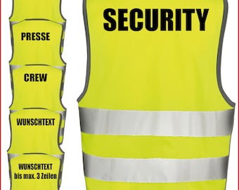 Warnweste Sicherheitsweste Security Weste Wunschtext Baustelle, Festival, JGA, Arbeit, Verein, Ordner JGA Festival Unisex