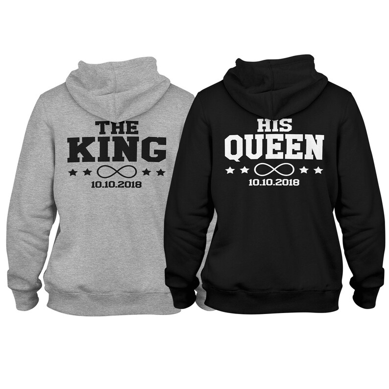 The King His Queen Hoodie for couples in a set with date for couples couple sweater gift idea 2 hoodies 1 price image 5