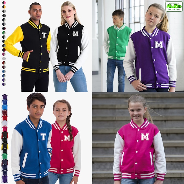 College Jacke mit Initiale Buchstabe Personalisierte College Jacke mit Wunschbuchstabe oder Zahl im College-Look für Herren Damen und Kinder