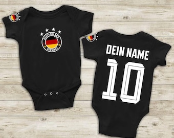 Deutschland Babybody personalisiert mit Name & Nummer Baumwolle | Fußball Fan Geschenk zur Geburt | Trikot Body Baby mit Wunschname
