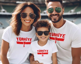 Türkei Fan-shirt Erwachsene Damen Herren und Kinder - Wunschname & Nummer Fußball modern WM26