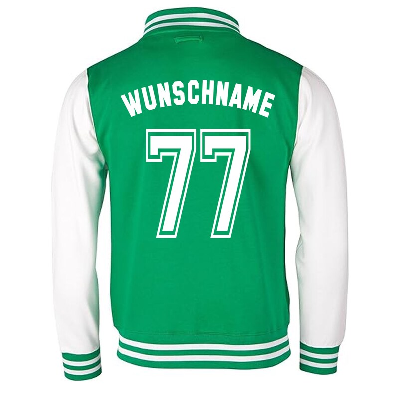 College Jacke mit Wunschnamen und Zahl Personalisierte College Jacke im College-Look für Herren Damen und Kinder Grün-Weiß