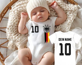 Personalized Germany baby bodysuit with name & number, organic cotton, football fan | Gift