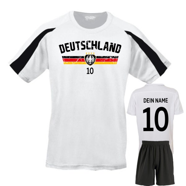 Personalisiertes Kinder WM EM Trikot Deutschland Personalisert mit Wunschname + Nummer Geschenk optional mit Shorts für Jungen und Mädchen