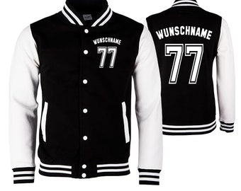 College jacket with desired name and number. Personalized college jacket in a college look for men, women and children