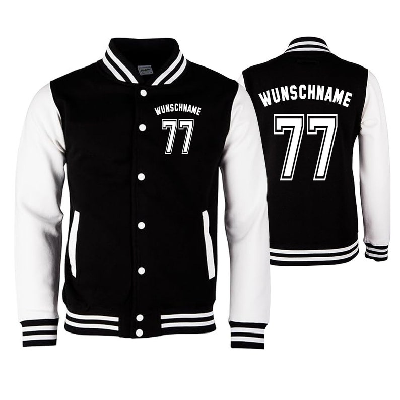 College Jacke mit Wunschnamen und Zahl Personalisierte College Jacke im College-Look für Herren Damen und Kinder Schwarz-Weiß