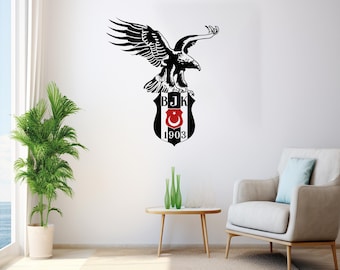 Wandtattoo mit Besiktas Fahne Flagge Wappen kara kartal Ayyildiz Geschenk für Herren Damen Kinder Männer Kinderzimmer Aufkleber BJK