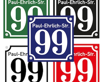 Hausnummernschild Hausnummer Straßenname Emaille Design alt optl. Abstandhalter UV-Licht, extrem biegefest witterungsbeständig 15x15 20x20cm