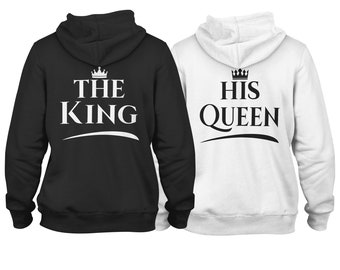 The King His Queen Hoodie Pärchen Set mit Wunschnamen & Datum für Paare - Couple-Pullover Geschenk Idee 2 Hoodies 1 Preis für Herren Damen