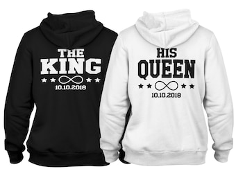 The King His Queen Hoodie for couples in a set with date for couples - couple sweater gift idea 2 hoodies 1 price