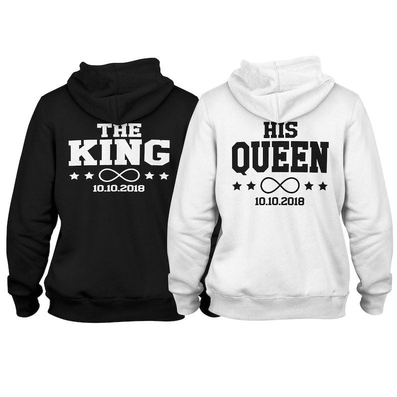 The King His Queen Hoodie for couples in a set with date for couples couple sweater gift idea 2 hoodies 1 price image 1