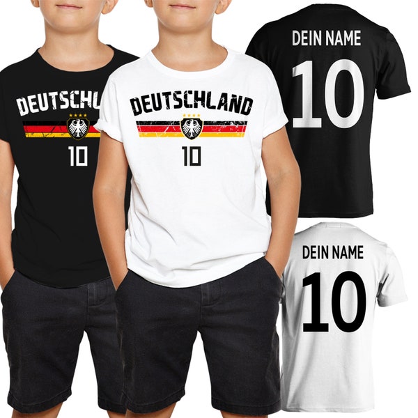 Personalisiertes Kinder WM EM T-Shirt Deutschland Personalisert Trikot Shirt Tshirt mit Wunschname + Nummer Geschenk