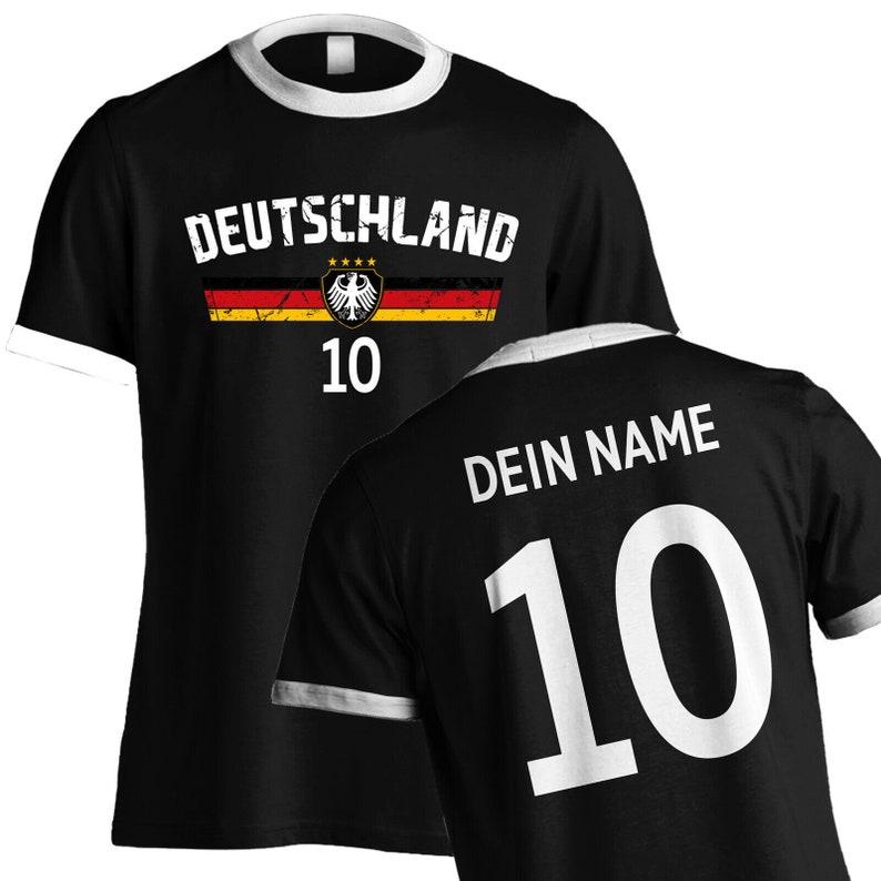 Germany T-shirt with flag for men women with eagle and desired name & number jersey gift birthday Christmas fan T-shirt football S/W mit Name+Zahl