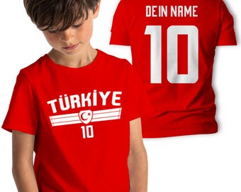 Camiseta personalizada para niños de Turquía con nombre y número | Camiseta para aficionados al fútbol de Turquía | Regalo para niños y niñas
