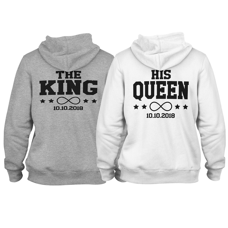 The King His Queen Hoodie for couples in a set with date for couples couple sweater gift idea 2 hoodies 1 price image 2