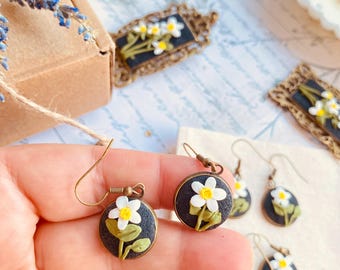 Handmade Rustic Wildflower Earrings: Cottagecore Black Floral Dangles