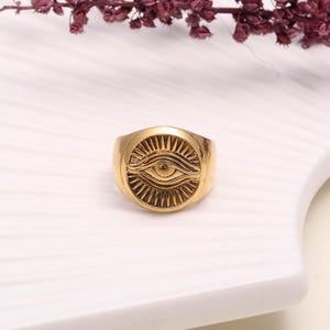 Eye of Protection Ring | Gold Evil Eye Ring | Statement Signet Ring | Spiritual Jewelry | Boho Protection Ring | Unisex Witchy Jewelry
