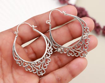 Elegante Boho Filigrane Creolen | Leichte Silber Ohrringe | Ethnischer Tribalschmuck | Festival Accessoires |Handgemachtes Geschenk für Sie