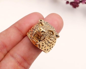 Gold Leopard Head Ring – Fierce Big Cat Statement Ring – Tiger Animal Lover Jewelry – Bold Safari Jewelry – Men’s Women’s Unisex Jungle Ring