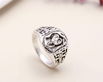 Vintage Angel Head Signet Ring | Gothic Silver Ring for Men & Women | Spiritual Guardian Ring| Religious Statement Jewelry| Unisex Gift Ring