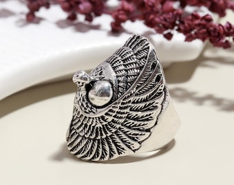 Bold Eagle Statement Ring | 925 Sterling Silver Plated Finish | Fierce Bird of Prey Design | Men’s Biker Ring | Nature Inspired Jewelry |