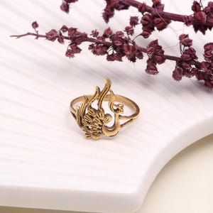 Gold Phoenix Ring | Mythical Bird Ring | Peacock Jewelry | Spiritual Rising Phoenix Ring | Unisex Firebird Ring | Gift of Strength & Renewal