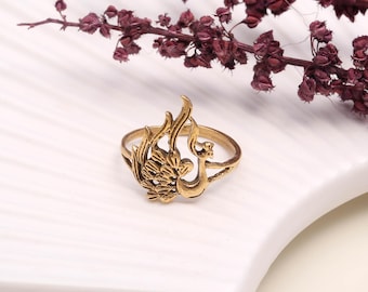 Gold Phoenix Ring | Mythical Bird Ring | Peacock Jewelry | Spiritual Rising Phoenix Ring | Unisex Firebird Ring | Gift of Strength & Renewal