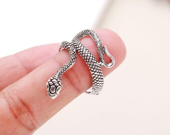 Silver Coiled Snake Ring | Adjustable Serpent Wrap Ring| Gothic Reptile Jewelry| Punk Biker Ring for Men & Women| Unique Gift for Him or Her