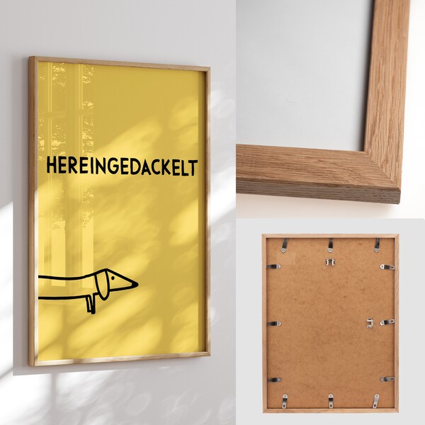 Hereingedackelt • Dackel Poster für Eingangsbereich gelb • Wandbild für den Flur • Kinderzimmer Bild Hund • humorvoller Spruch Print lustig