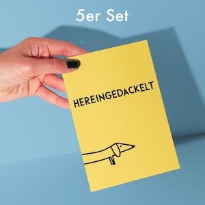 5er Set: Dackel-Postkarten • Hereingedackelt in gelb