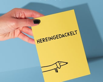 5er Set: Dackel-Postkarten • Hereingedackelt in gelb