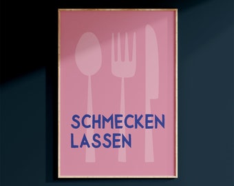 Schmecken lassen • Typoposter • Wandbild für Küche oder Esszimmer • Fine Art Poster mit Spruch • Bild Esszimmer pink