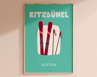 Kitzbühel Fine Art Poster • Städteposter Österreich • Berge Kunstdruck in türkis