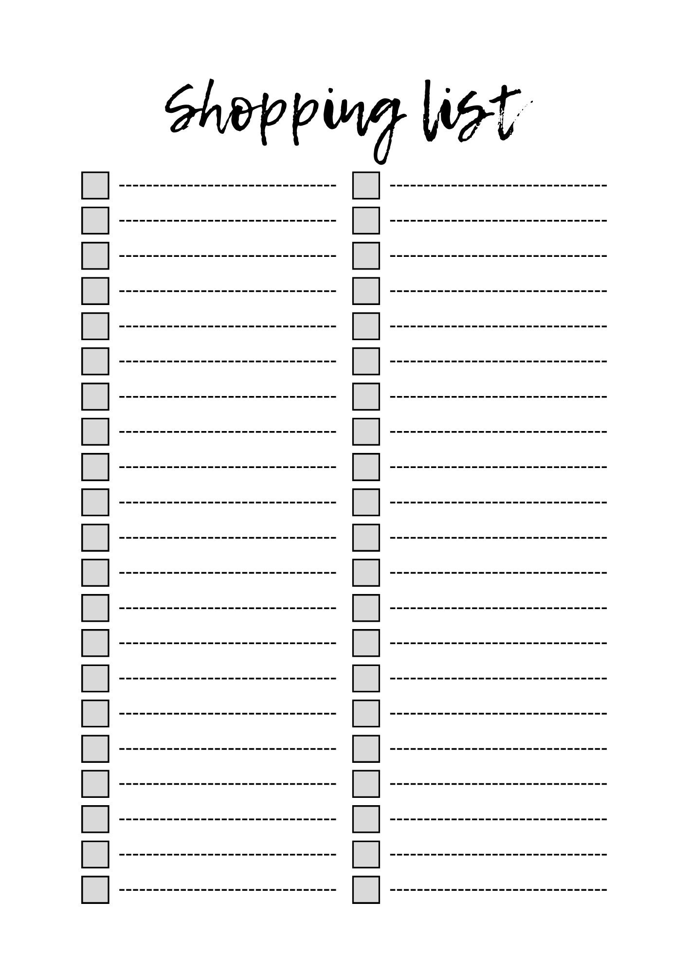 Printable Shopping List PDF Check List Grocery List Etsy