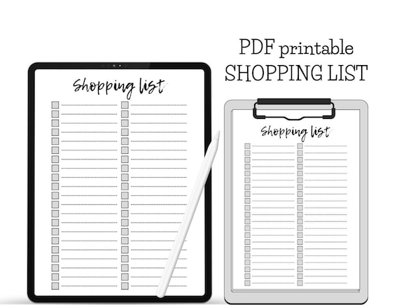 Printable Shopping List PDF Check List Grocery List - Etsy