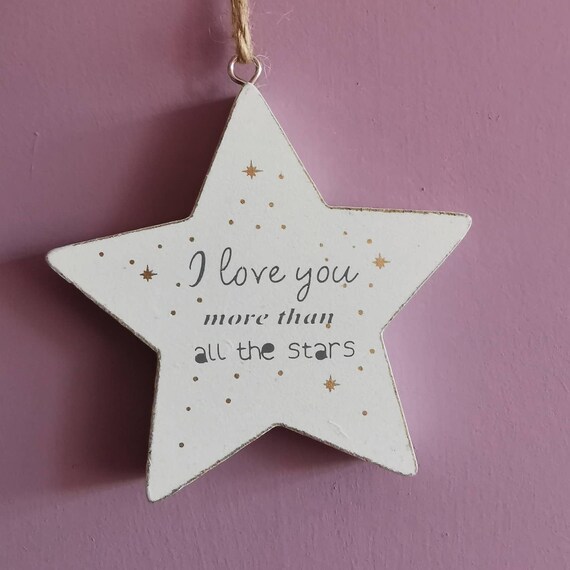 I love you more than all the stars: hanging heart/star Nursery  decor/baby shower/ wedding gift/ anniversary