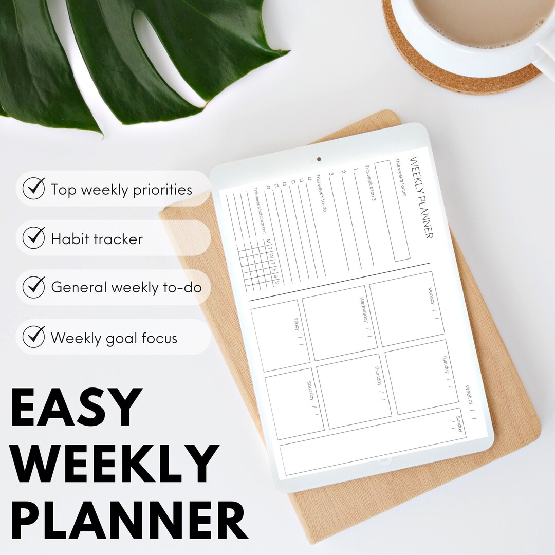 DIGITAL DOWNLOAD, Minimalist Weekly Planner, Student Planner Printable ...