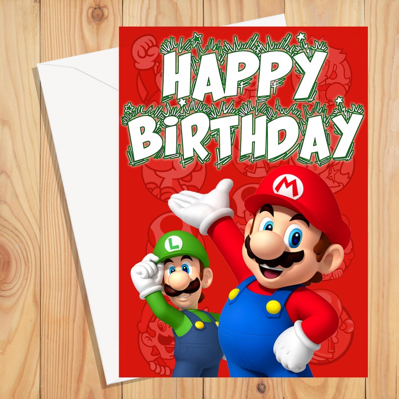 Printable Mario Birthday Cards for Her, Birthday Card, Instant Download ...