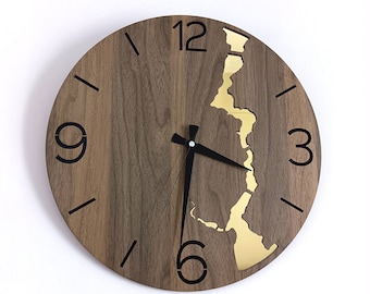 Wooden clock bosphorus handmade, modern wall clock, unique clock, large wall clock, wall decoration, silent clock