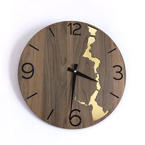 Wooden clock bosphorus handmade, modern wall clock, unique clock, large wall clock, wall decoration, silent clock