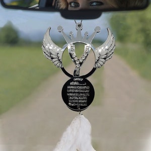 Angel Wing Car Ornament Personalized with Swarovski Silver Gemstone, Car Charm Rear View Mirror, Islamic Decor, new car gifts