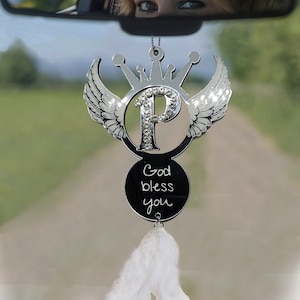 Angel Wing Car Hanging Accessories Personalized with Swarovski Silver Gemstone, Christian Gifts, Car Ornaments