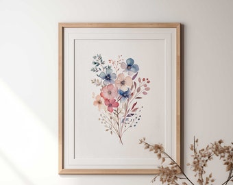 Wildblumen Aquarell Boho druckbare Kunst, Einfaches elegantes ästhetisches Plakat, Wildblumen Blush Druck, Innenarchitektur Plakat