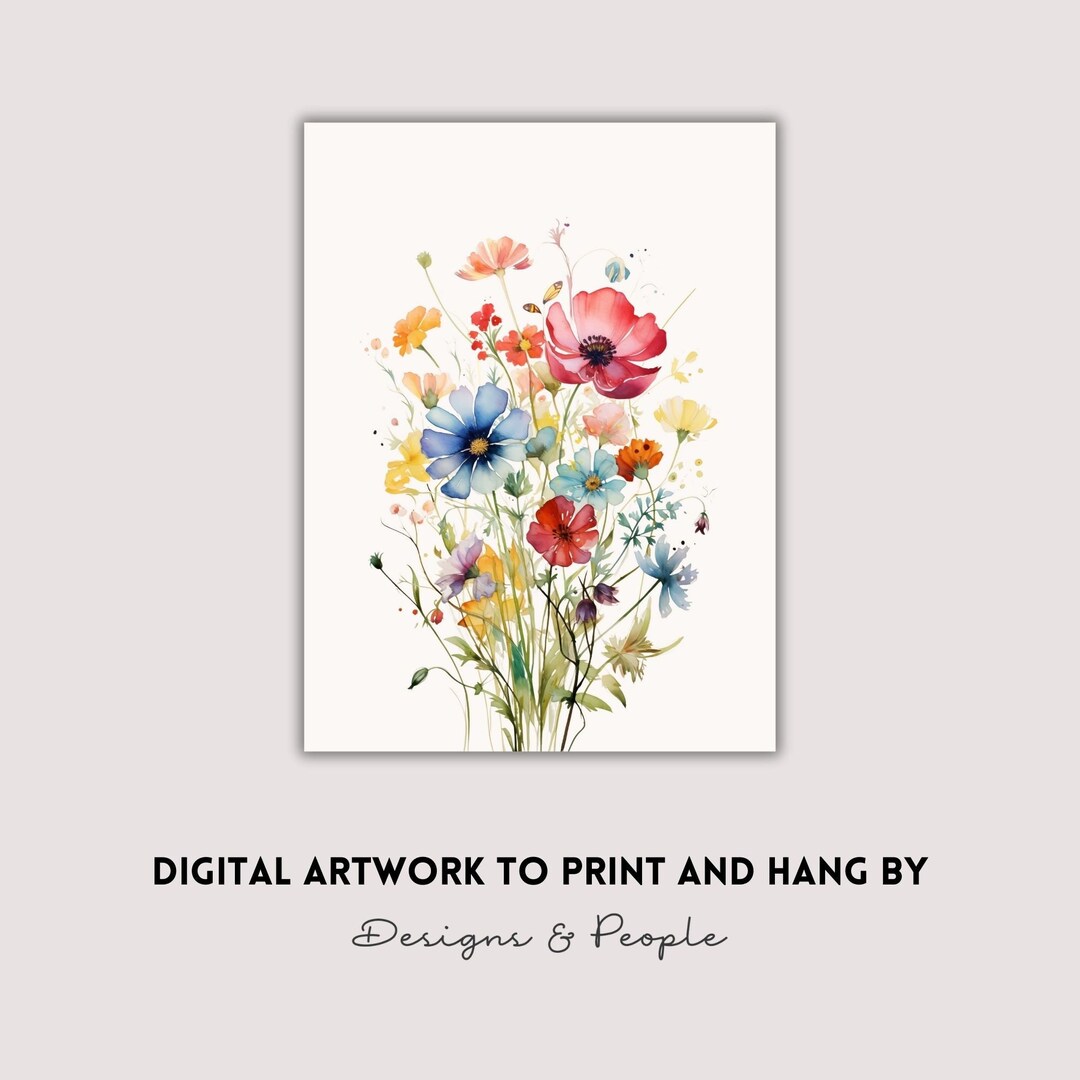 Printable Wall Art Elegant Wildflower Digital Print Art Earthy Rainbow ...
