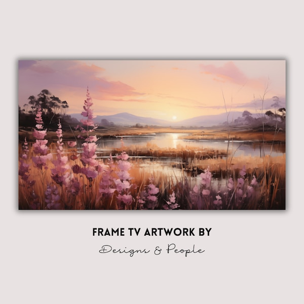 Frame TV art lavender field oil painting smart tv art landscape color boho tv artwork sunset lavender field cottagecor frame tv art decor