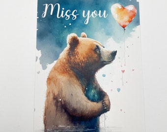 Postkarte Miss You Bear | A6 | Valentinstag | Liebe | Herz | Bär
